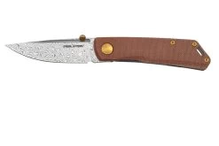Real Steel Luna Boost Premium, Damascus, Brown Micarta, Couteau De Poche Knivesandtools Exclusive